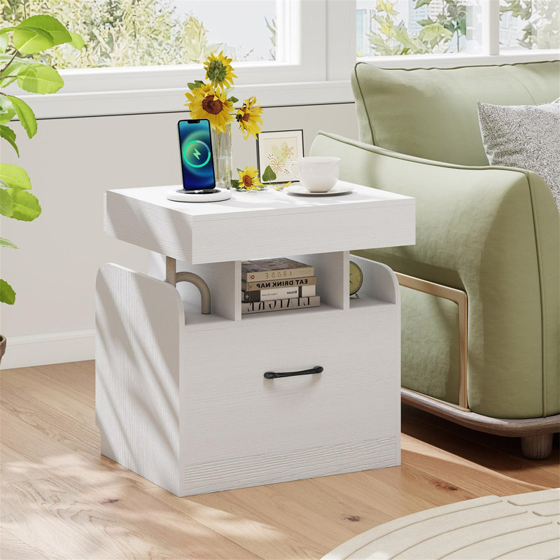 50cm W Manufactured Wood Bedside Table, White