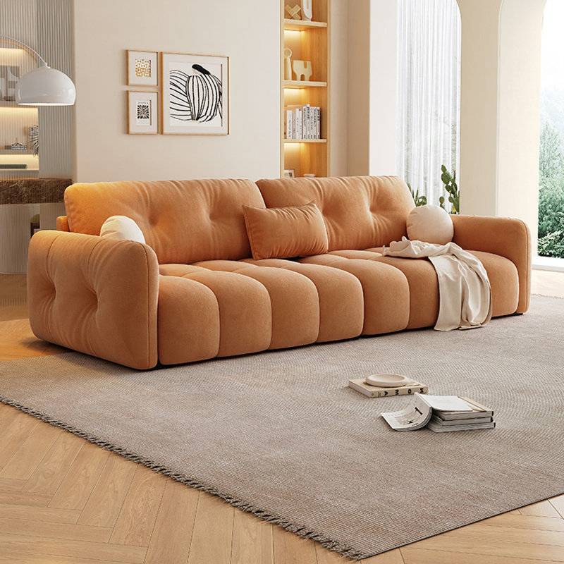 Canapé de salon de style français, Orange, 3, H 33,46 po x l 94,49 po x P 39,37 po