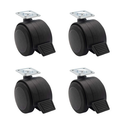 2-3/8" Diameter Soft Tread Black Hood Twinwheel Tread With Break 1-1/2" Square Top Plate