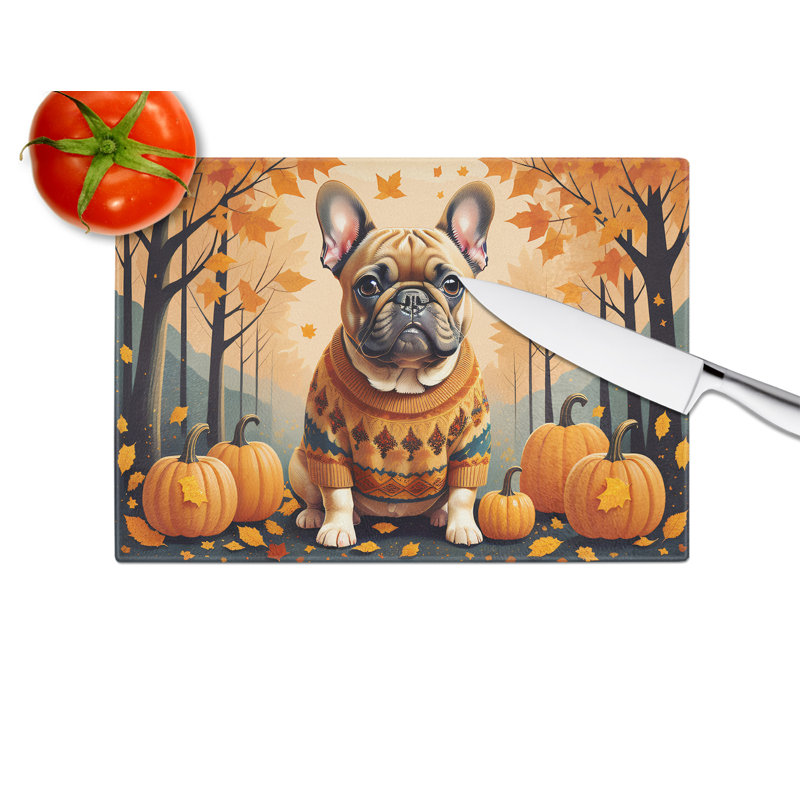 Grande planche à découper en verre fauve French Bulldog
