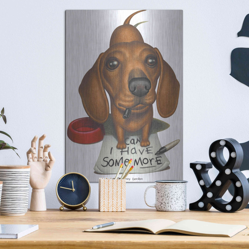 «Brown Dachshund With Sharpie And Sign» par Danny Gordon, H 16 po x l 12 po