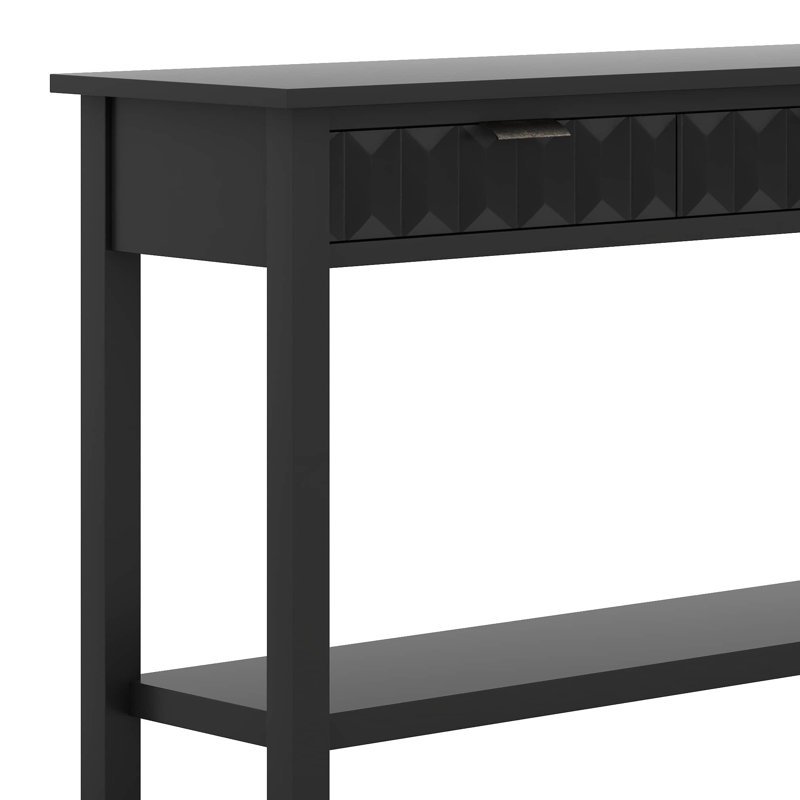 Table d'entrée en placage avec façades en nid d'abeille, console moderne élégante à 3 tiroirs, Noir
