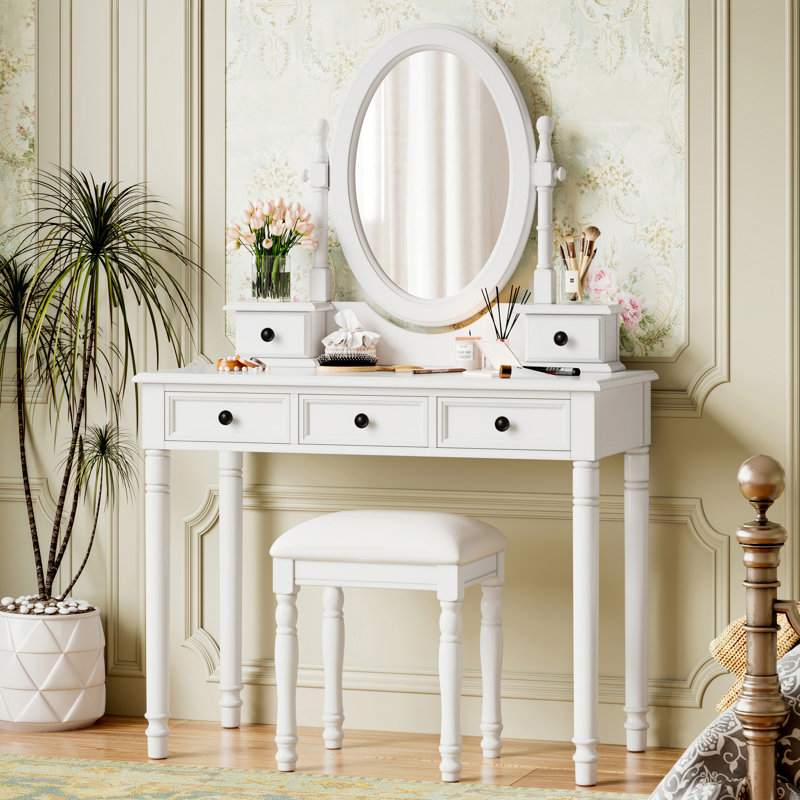 Vanity Desk With Adjustable Angle Mirror