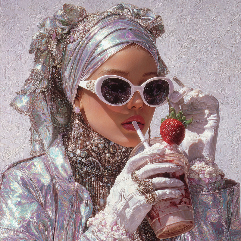 Art mural sur toile perle et fraise élégance, H 20 po x l 20 po