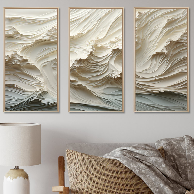«White and Blue Wave Papercut Style II - Coastal Waves», ensemble d'art mural, H 28 po x l 36 po x P 1 po