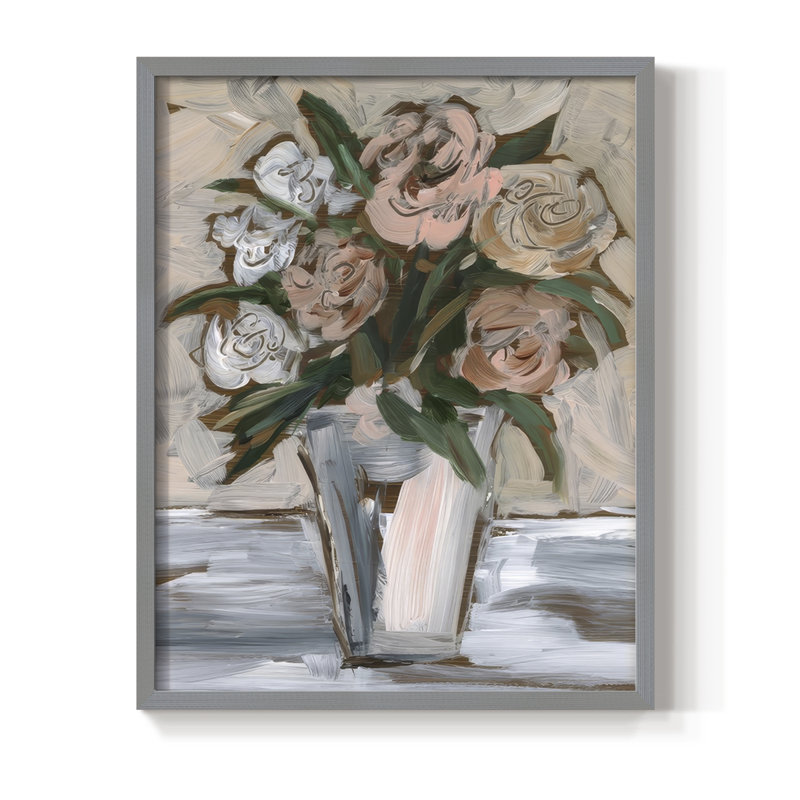 «Neutral & Peach Arrangement II», reproduction encadrée - bois massif, H 30 po x l 24 po, Gris