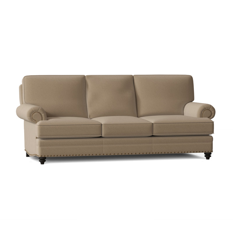 Carrado Leather Sofa, French Natural, Cobblestone, Aline Light Gray Stonewash Genuine Leather