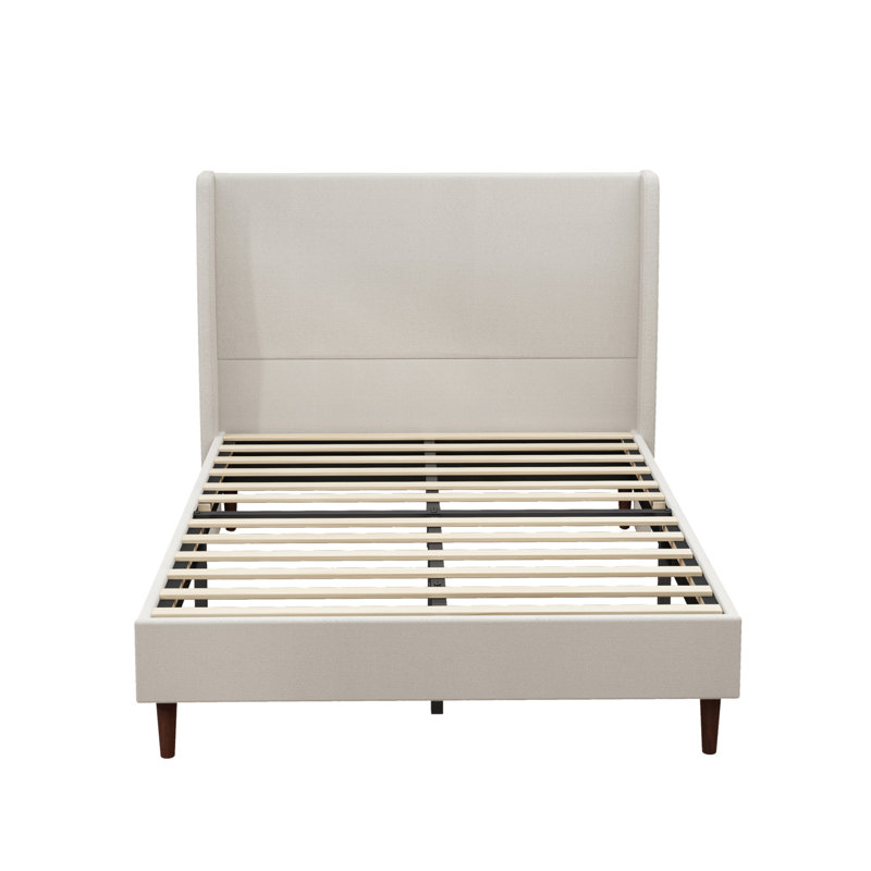 Base de lit tapissier moderne, lit moelleux élégant avec 12 lattes et dossier haut, Grand lit, Crème, crème
