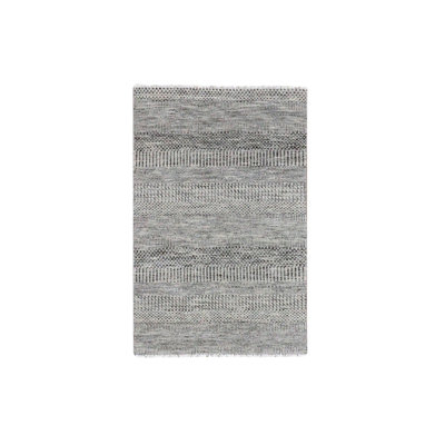 Tapis oriental rectangulaire gris en laine noué à la main 3 pi 0 po x 4 pi 9 po - MOA10279577