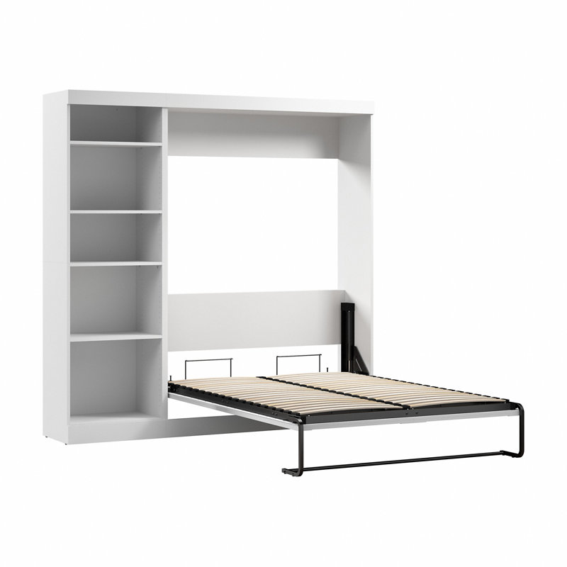 Arlex Storage Murphy Bed, Space-Saving Wall Bed for Multipurpose Room, White, Full