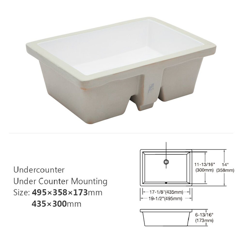 Quality White Ceramic Rectangular Undermount Sink With Overflow - 19.5X14x6", Stain-, For & Office Bathrooms 19.5X14x6 Inch, Stain , Home Commercial