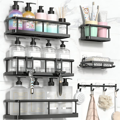 Rebrilliant 6-Pack 100% Rustproof Shower Organizer With Soap Holder, Large Capacity Shower Shelves, No Drill Bathroom Storage For Kitchen & Home Decor