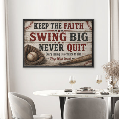 Baseball Faith Quote Rustic Vintage Sports Wall Decor Framed Canvas Master Bedroom Wall Art Work Print