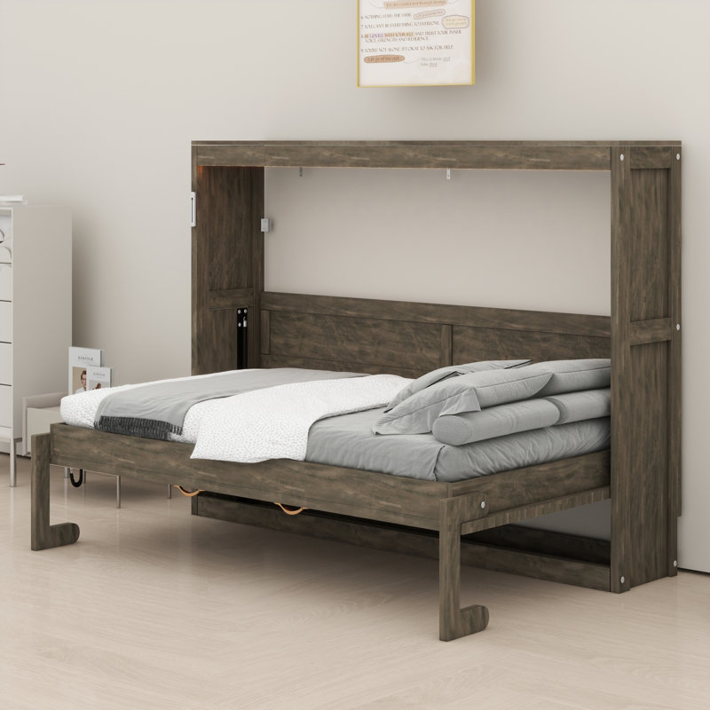 Lit escamotable peu encombrant avec lit escamotable, Brun, Grand lit