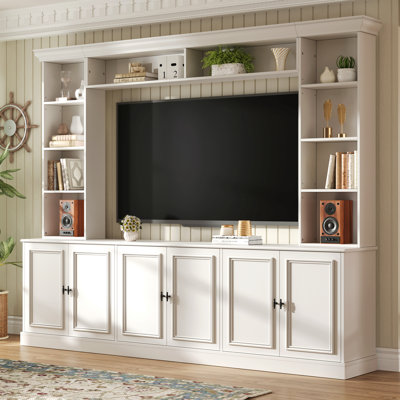 97.4" Mid-Century 4-Piece Entertainment Center with Adjustable TV Stand and Bookshelf for TVs Up to 70"