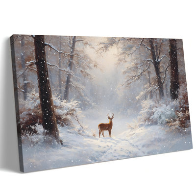 Grand art mural d'hiver sur toile, cerf dans la forêt enneigée, impressions sur toile pour art mural de Noël, affiche de renne des bois tranquille, prêt à accrocher, décor de peinture, 28 po x 40 po