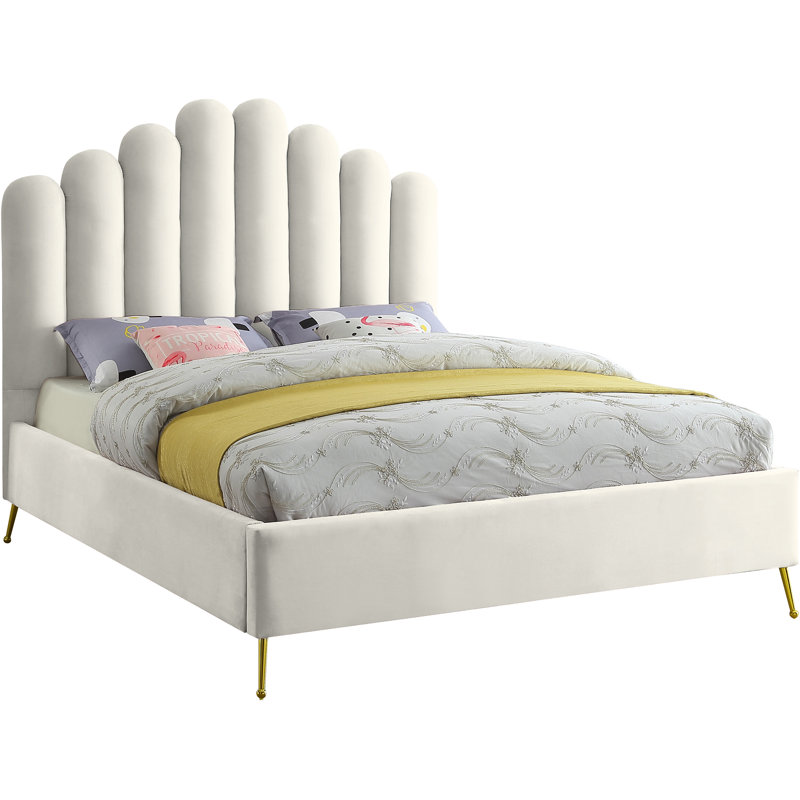 Sonette Upholstered Platform Bed, Full, Cream Velvet