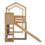 Lit mezzanine simple en bois avec glissade, tablettes de rangement, lumière et rampe d'escalade pour enfants, couleur bois