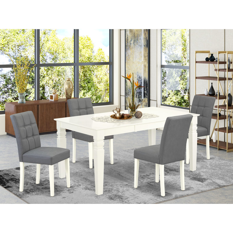 L'ensemble de table de salle à manger 5 pièces comprend une table de cuisine et 4 chaises de cuisine pour personne en tissu de polyester gris platine avec dossier élégant - finition lin blanc