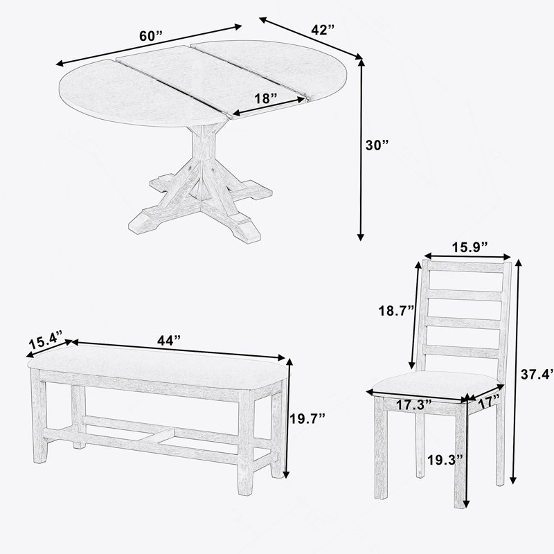 6-Piece Extendable Dining Table Set With Removable Leaf, One Bench And 4 Dining Chairs