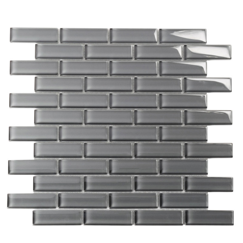 11.9"X 11.9" Polished Glass Brick Tile, Dark Gray