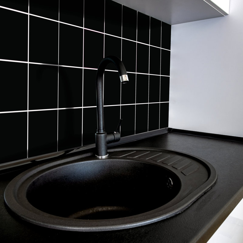 Metallic Self Adhesive Tile Stickers 15cm W x 15cm L PVC, Black