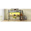 Lit mezzanine double en métal avec bureau, escalier de rangement, petite armoire et lumière DEL-1268927489