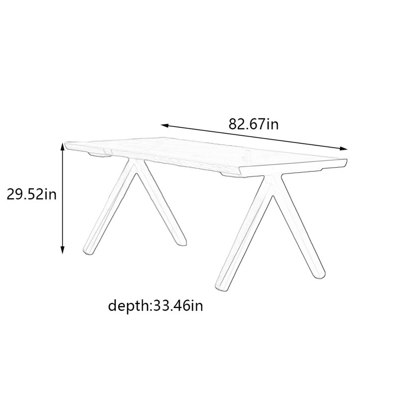 Log simple rectangular dining table, 29.52"H x 82.67"L x 33.46"W