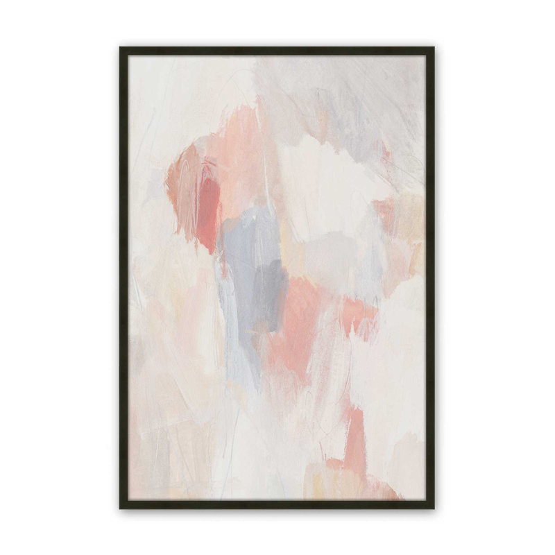 Doux rosé et crème, abstrait II, H 11 po x l 9 po, Encadrement ouvert, noir satiné