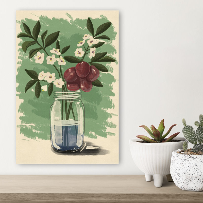 Fresh Flowers And Berries Rustic Vibrant Abstract Fruit Nature Wall Art Print 1 Piece Wrapped Canvas Wall Art