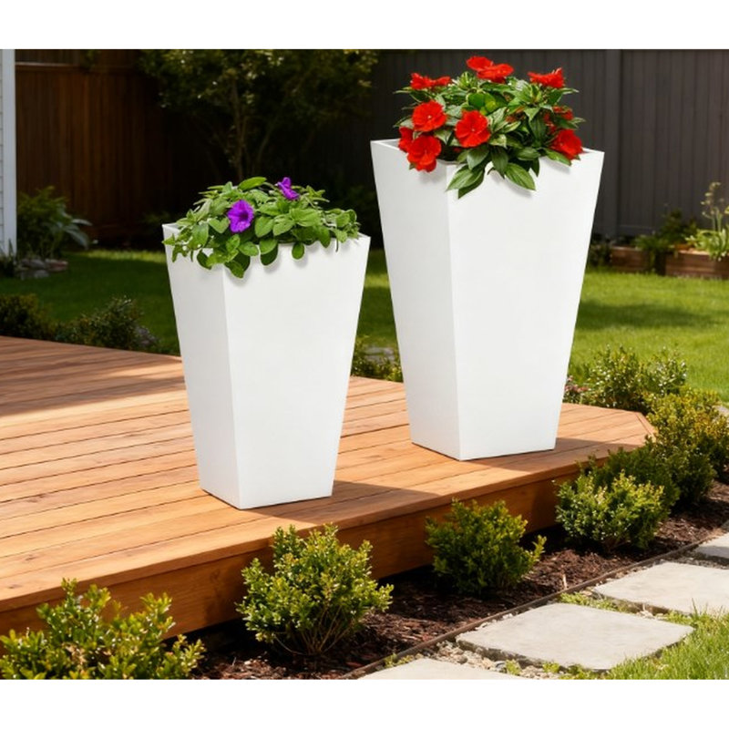 Deux pots de fleurs pour la décoration intérieure et extérieure, jardinières avec trous de drainage inférieurs empilables, espaces de bureau appropriés, paquet de 2 blanc, design, différents thèmes de pelouse idéaux