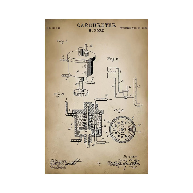 Ford Carbureter - Wrapped Canvas Print, 20.32 cm H x 30.48 cm W