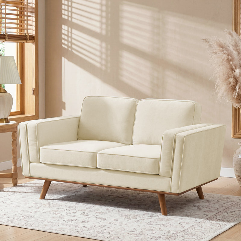 Causeuse rembourrée avec pieds en bois massif d'une hauteur minimale de 62,2 po Inayat, Beige