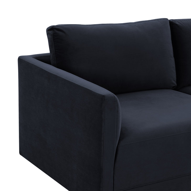 Canapé modulaire à accoudoirs arrondis en velours 104,5 po Deirdre, Velours bleu marine