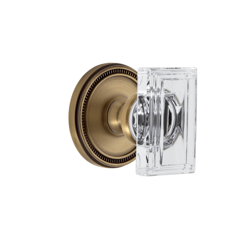 Grandeur Soleil Rosette With Carré Crystal Knob, Vintage Brass