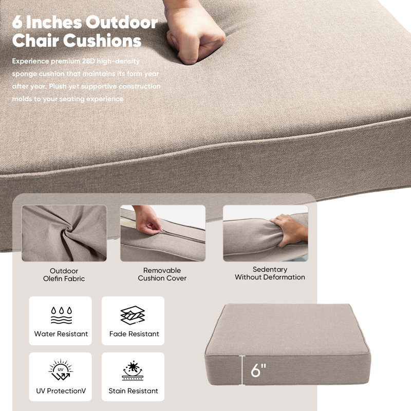 Coussin de siège / dossier de remplacement pour l'extérieur 6 po, 4, L 22 po x P 24 po, Beige