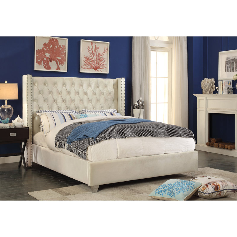 Upholstered Wingback Bed, Off-White, Full/Double