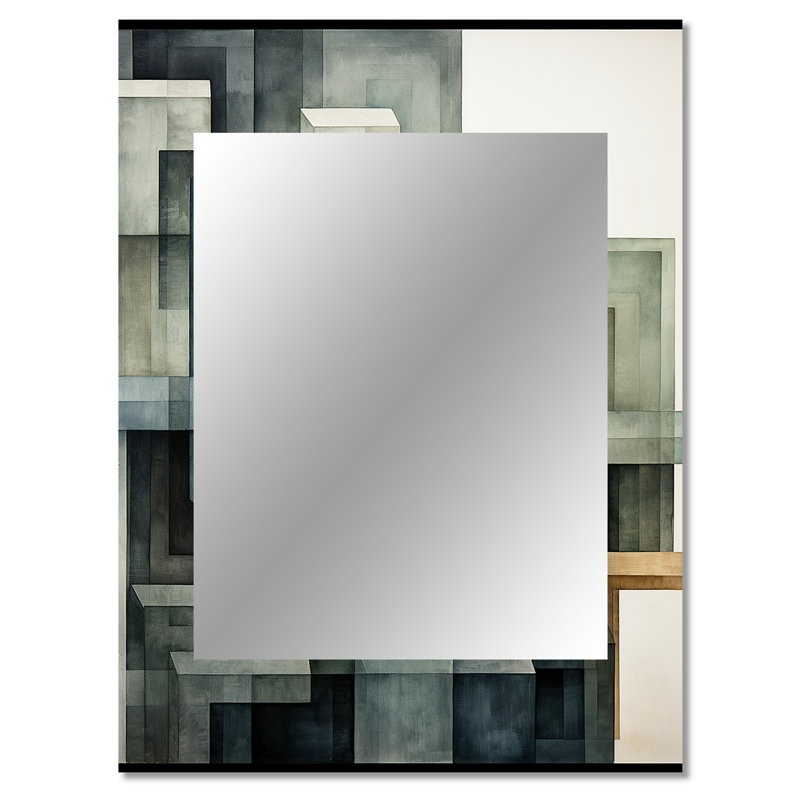 Indigo Illusion Abstract Shapes I - Abstract Shapes Wall Mirror, Gray Decorative Mirror, Printed Metal Art, 40" x 30"