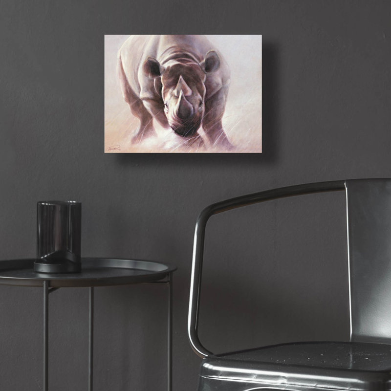 «Full Speed Ahead Rhino» par Robert Campbell, art mural en verre acrylique, H 12 po x l 16 po x P 0,13 po