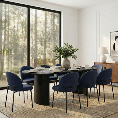 9 - Piece Modern Dining Set With 79" Oval Pedestal Table & 8 Upholstered Curved-Back Chairs