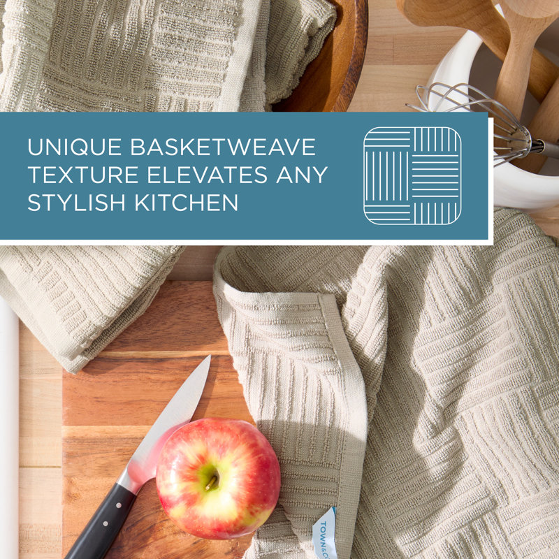 Gray Basketweave Terry Cotton Kitchen Towel Set, 16" x 28"
