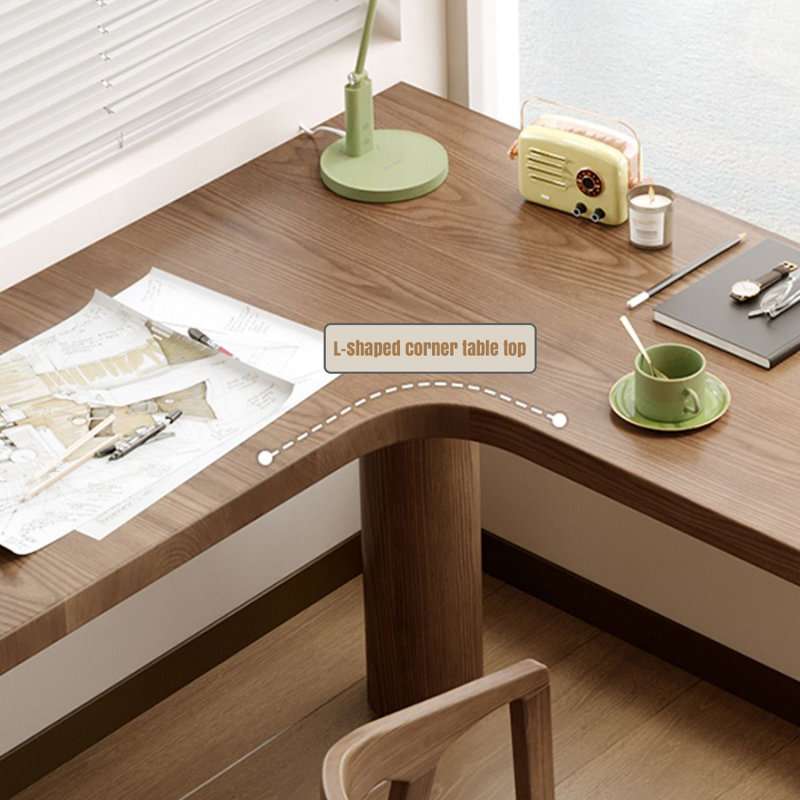 Nut-brown Free Form Solid Wood Writing desk, Right Hand Return, 78.74" H x 86.61" W x 47.24" D