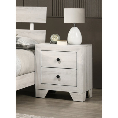 Table de chevet 2 tiroirs blanc rustique pour la chambre à coucher à 2 tiroirs, unité de rangement en bois massif avec poignées rondes, table de chevet contemporaine à finition lavable simple 21,1 po x 16,3 po, meubles de chambre à coucher en bois