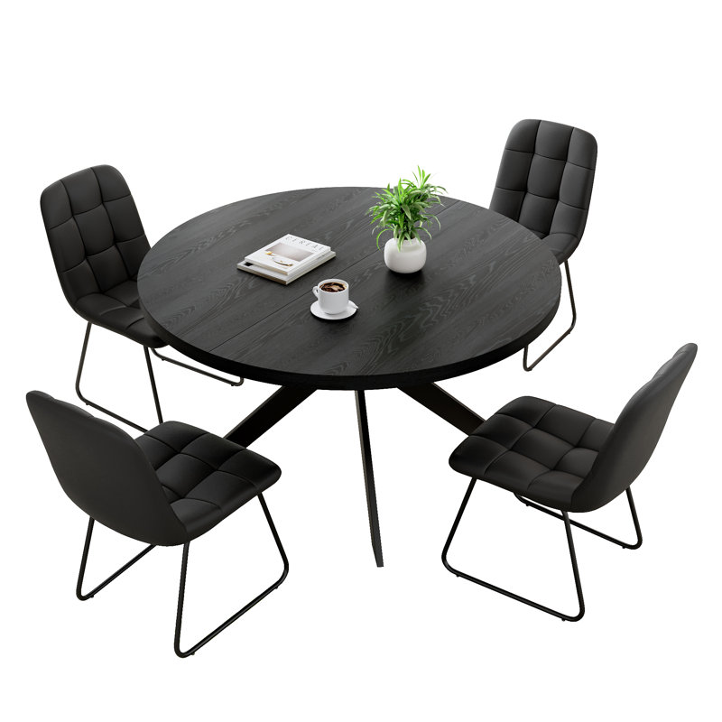 Ensemble 5 pièces de 4 chaises et table de salle à manger ronde Morden, Noir