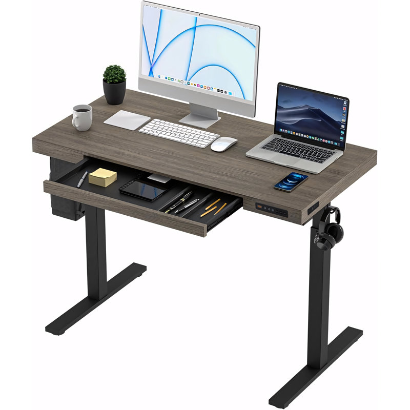 Bureau debout à hauteur ajustable Gooitsen, Chêne gris / Noir, H 48 po x l 47,2 po x P 23,6 po