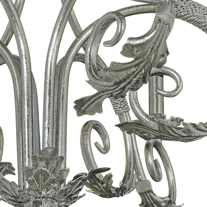 Lustre empire à 6 lumières de style Empire avec détails en fer forgé Scroll, Argent argent