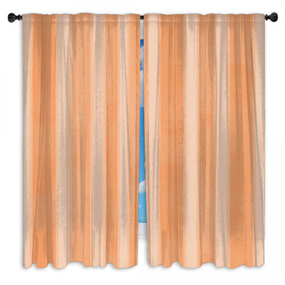 Orange Vertical Stripes Window Curtains  Striped Sheer & Room Darkening - 2 Panels