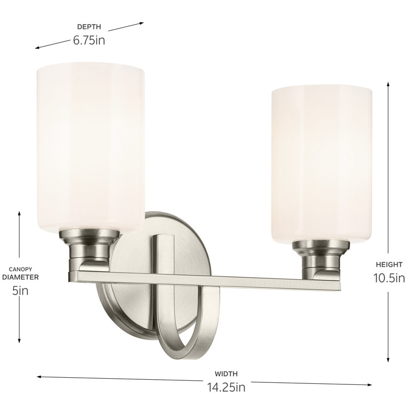 14.25" 2-Light Vanity Light with Glass, Brushed Nickel, Opal Etched