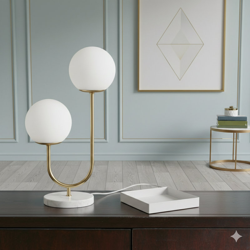Lampe de table globe en métal 2 lumières