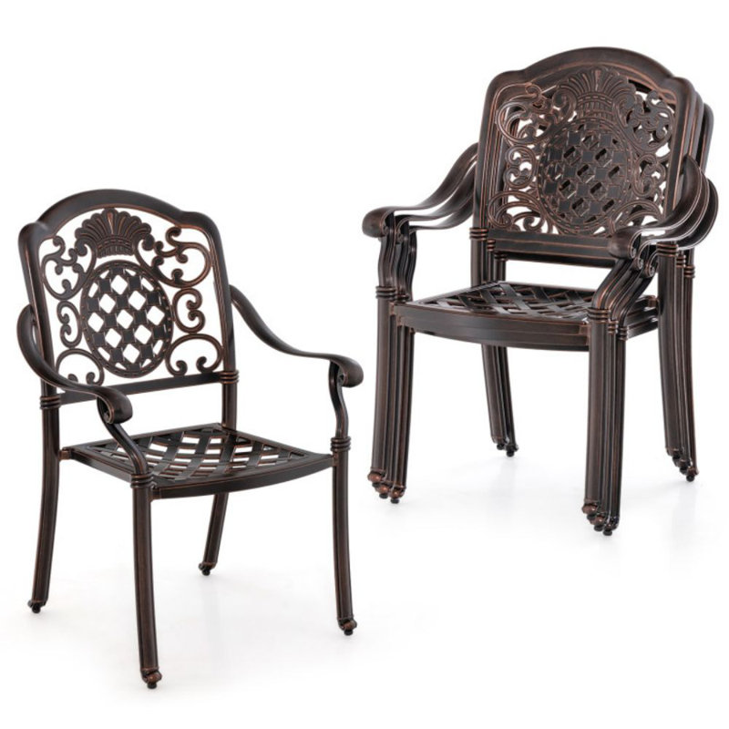 Red Copper Cast Aluminum Outdoor Dining Chairs, Set of 2